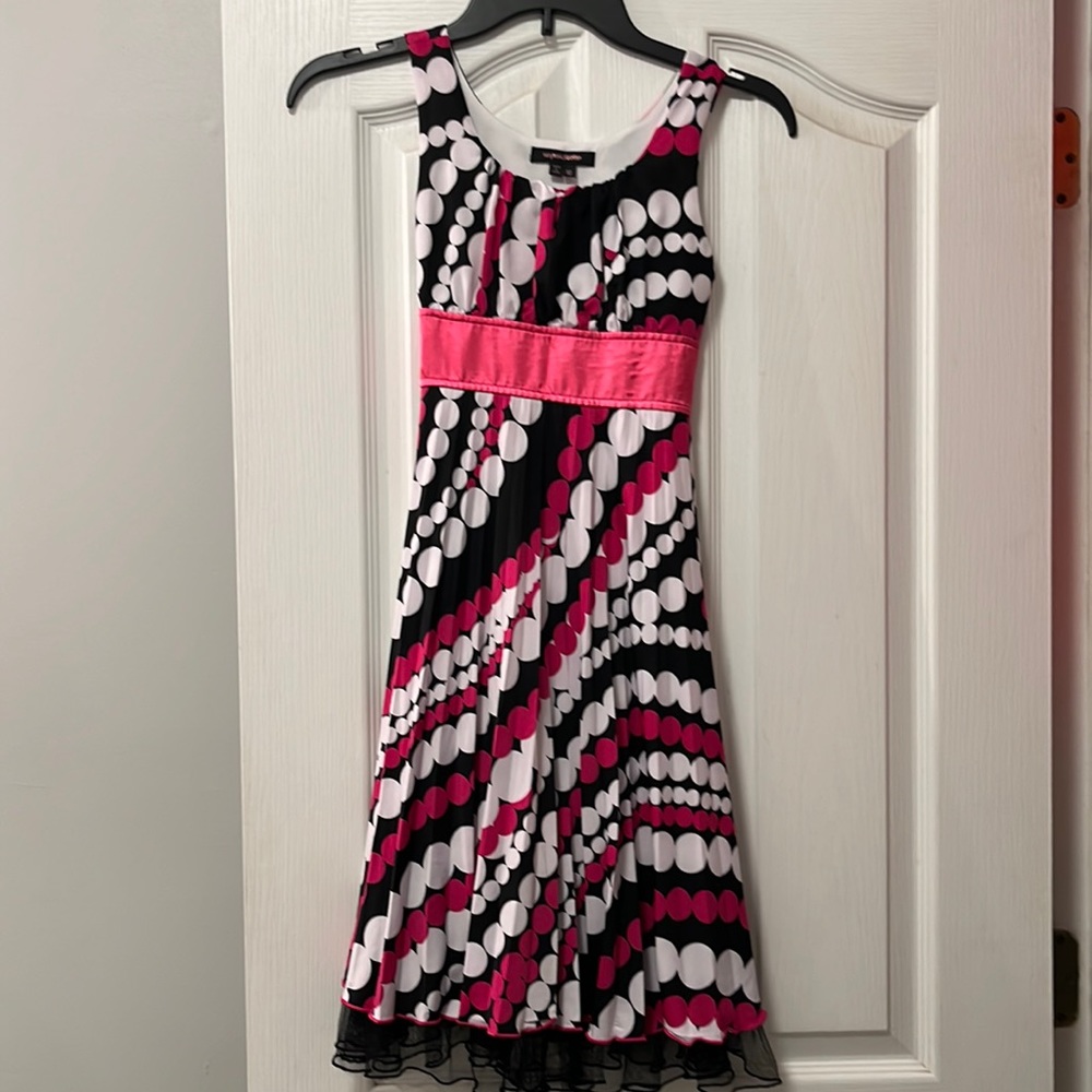 My Michelle girls pink, black, and white polka dot dress